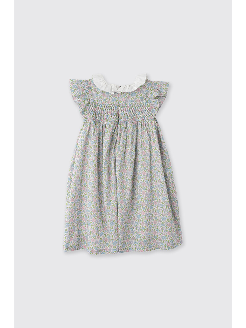 Pembe Liberty Kumaş Çiçek Desenli Kız Çocuk Elbise-3