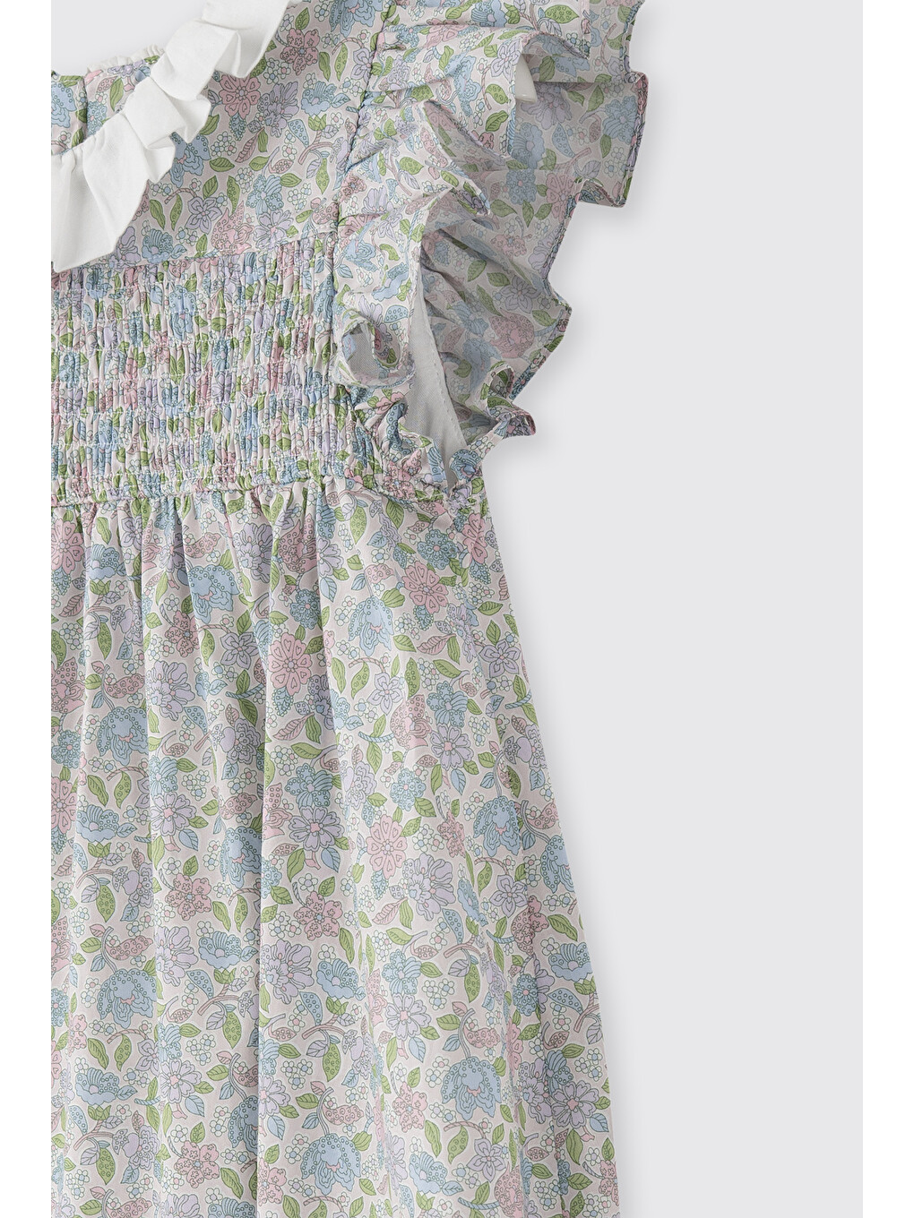 Pembe Liberty Kumaş Çiçek Desenli Kız Çocuk Elbise-4