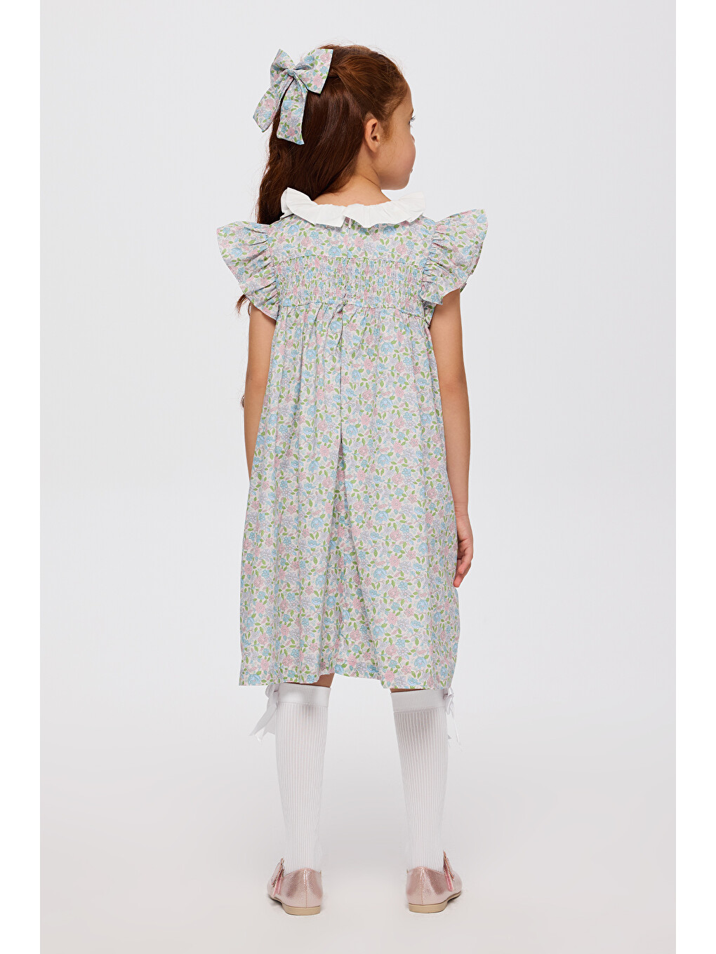 Pembe Liberty Kumaş Çiçek Desenli Kız Çocuk Elbise-6
