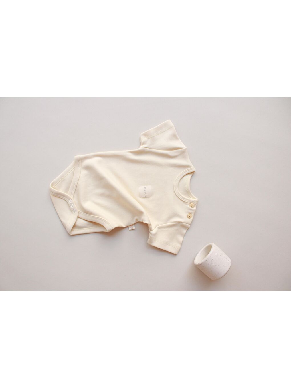 Ekru Krem Basic Etiketli Kısa Kollu Body Zıbın-1