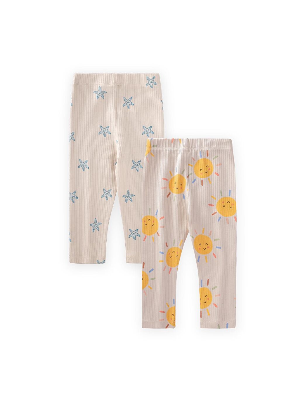 Bej İkili Set Tayt 1-8 Yaş Güneş-Yıldız Desen-1