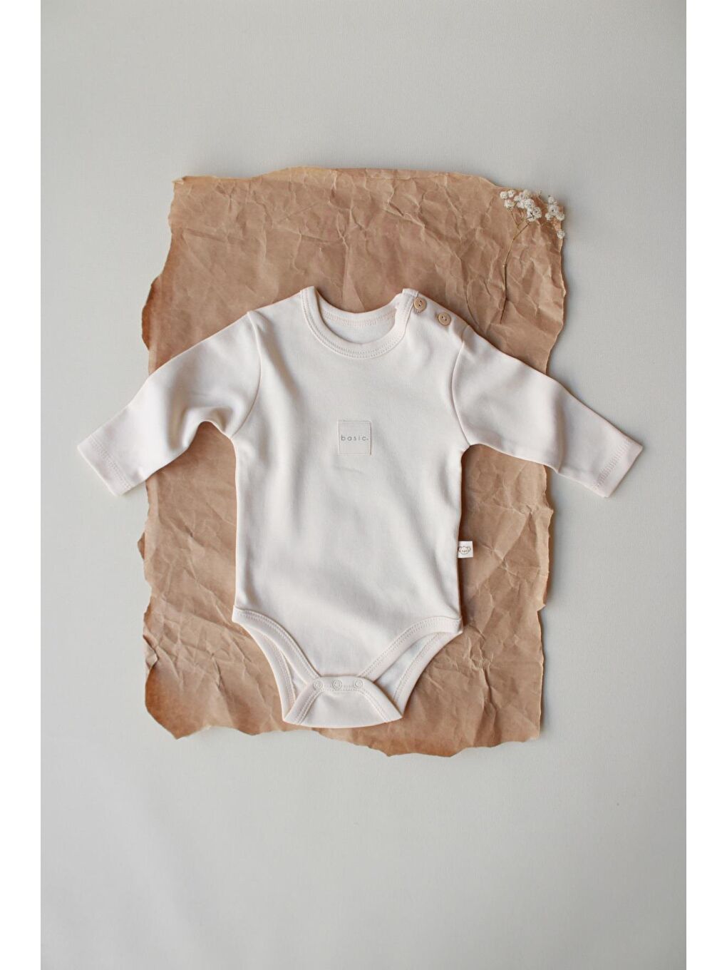 Ekru Krem Basic Etiketli Uzun Kollu Body Zıbın