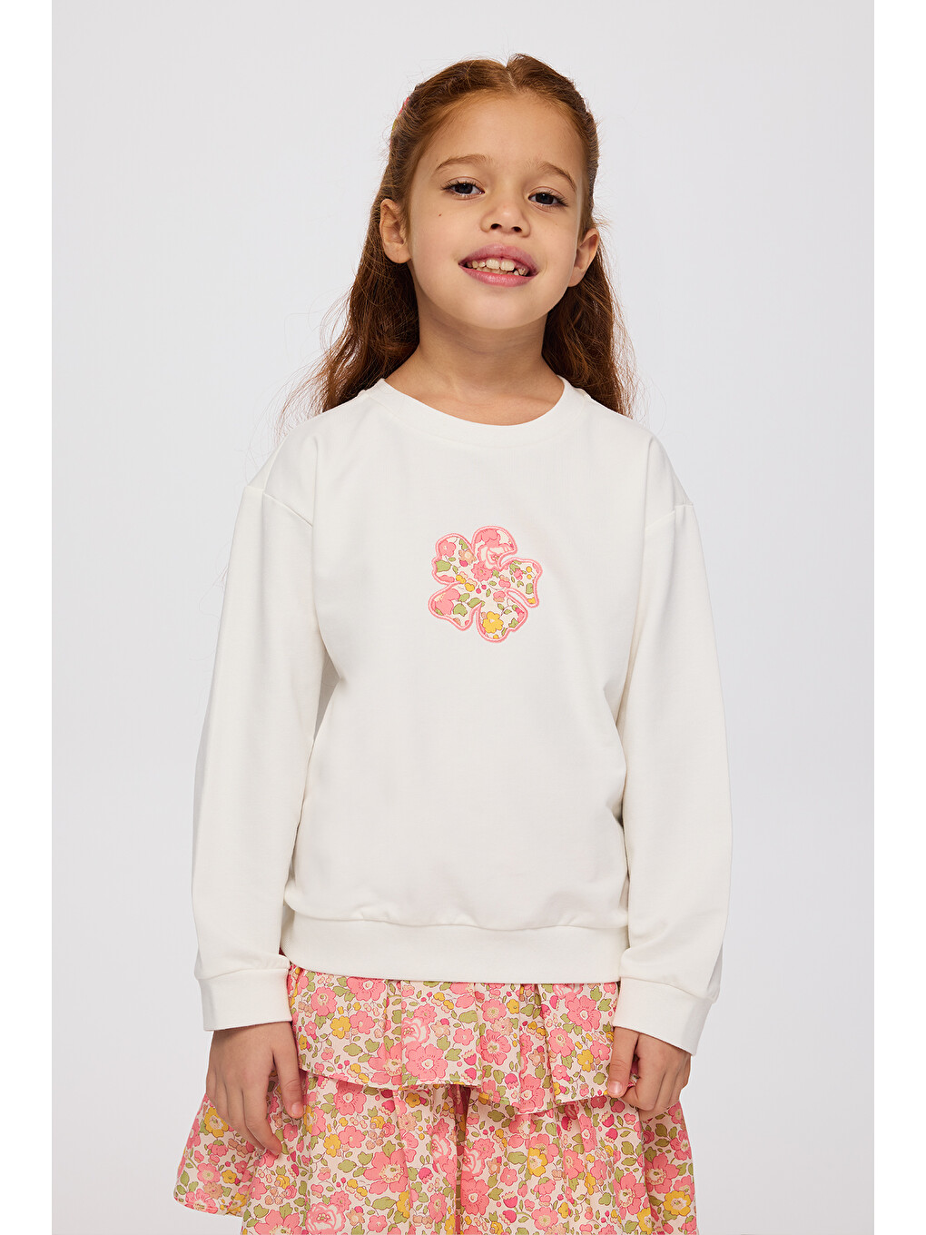 Ekru Liberty Kumaş Kız Çocuk Sweatshirt-1
