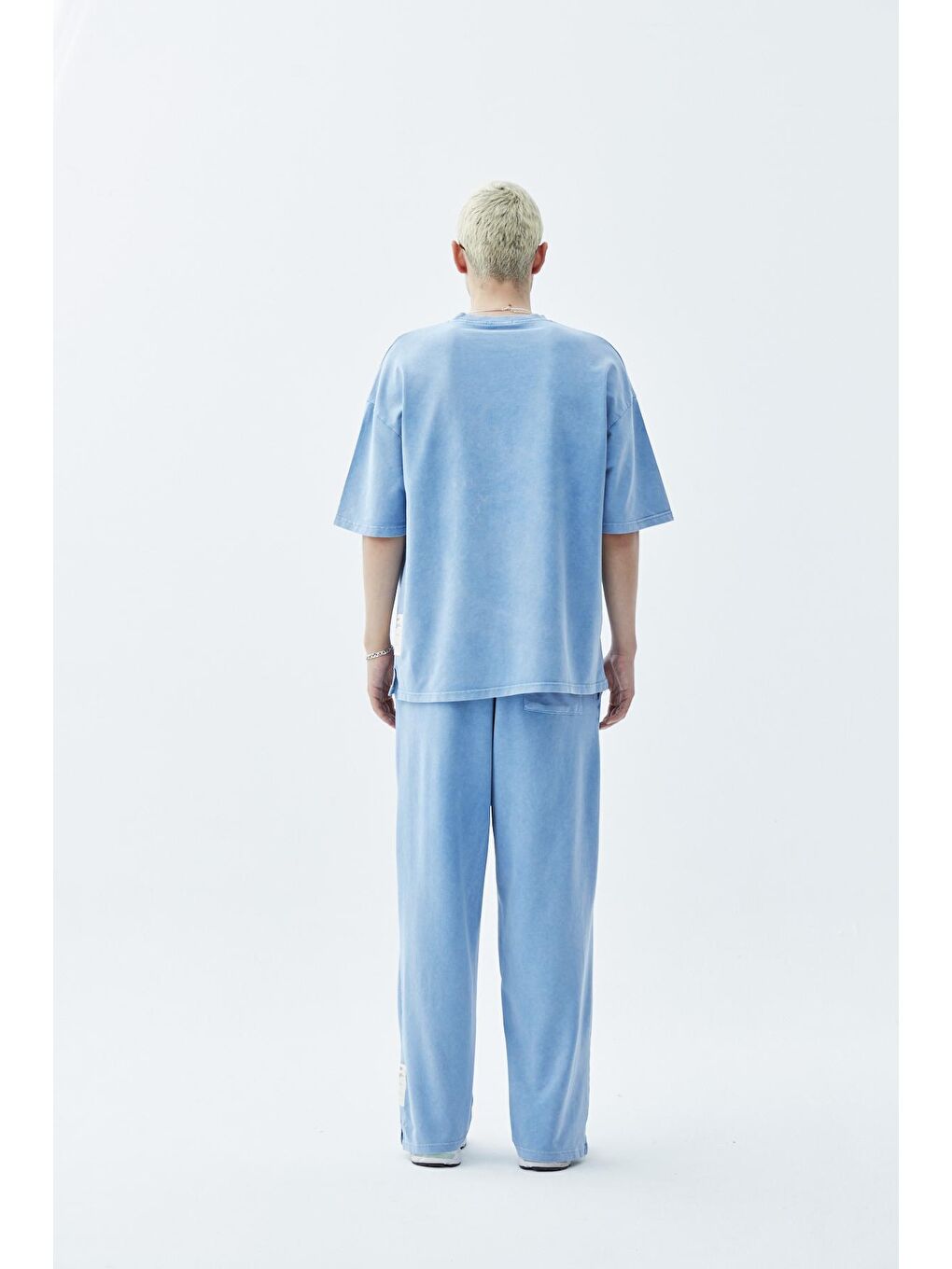 Mavi Yıkamalı Oversize Erkek Eşofman Takım-2