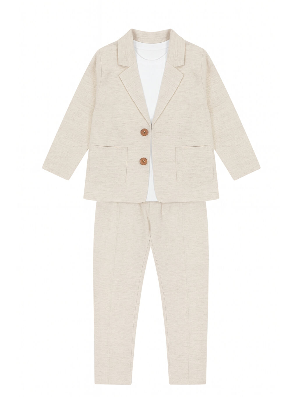Ekru Erkek Çocuk Casual Slim Fit Keten Takım Elbise 3’lü Set Ak2853-3