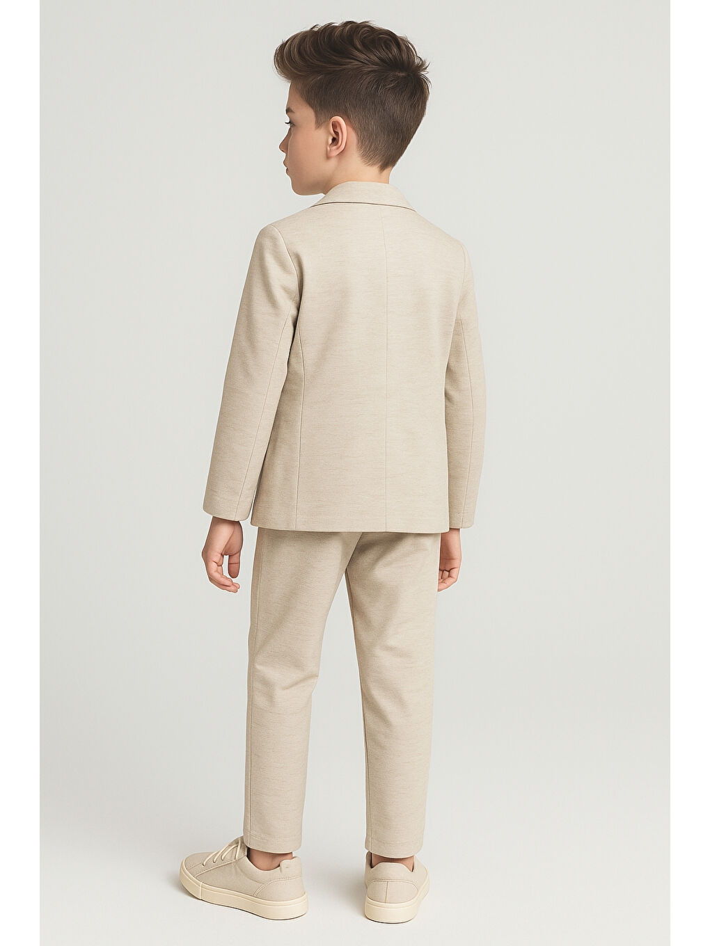 Ekru Erkek Çocuk Casual Slim Fit Keten Takım Elbise 3’lü Set Ak2853-4