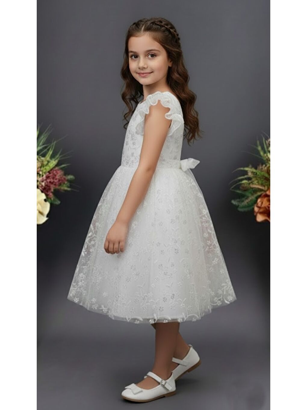 Beyaz Narince Kız Çocuk Abiye Elbise M00778-1