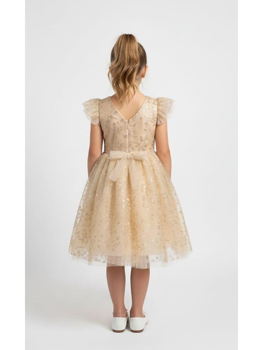 Ekru Narince Kız Çocuk Abiye Elbise M00778-1