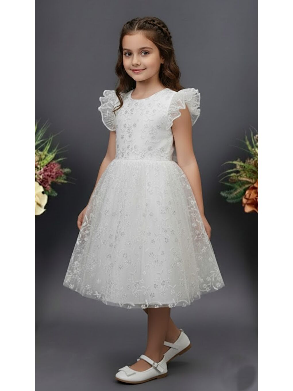 Beyaz Narince Kız Çocuk Abiye Elbise M00778-2