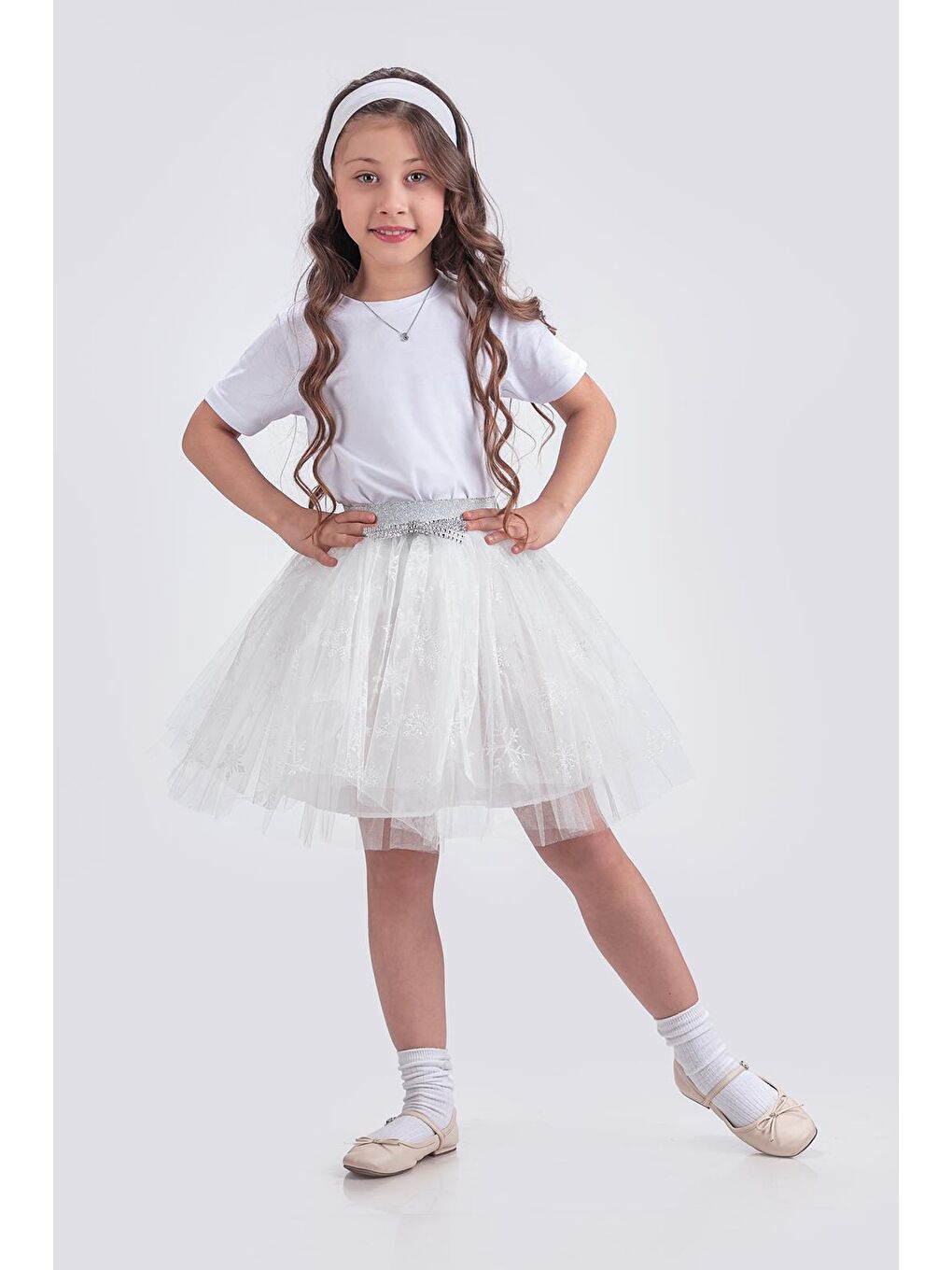 Beyaz Tütü Kartanesi Baskılı Parti Etek M00779