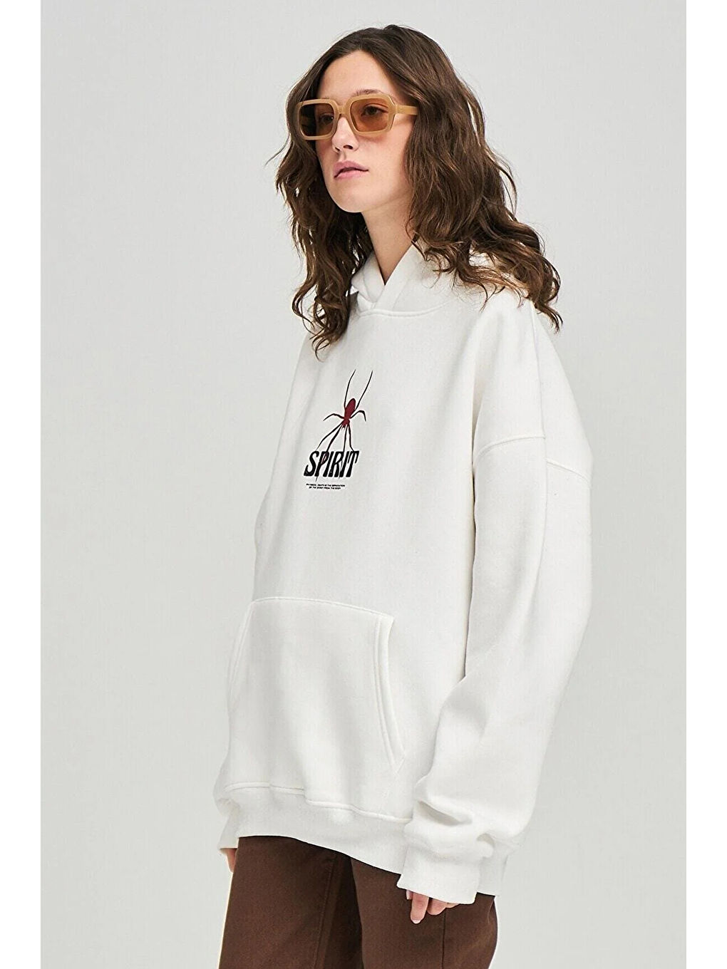 uyguntarz Beyaz Unisex Spirit Örümcek Sırt Baskılı Oversize   Hoodie - 2