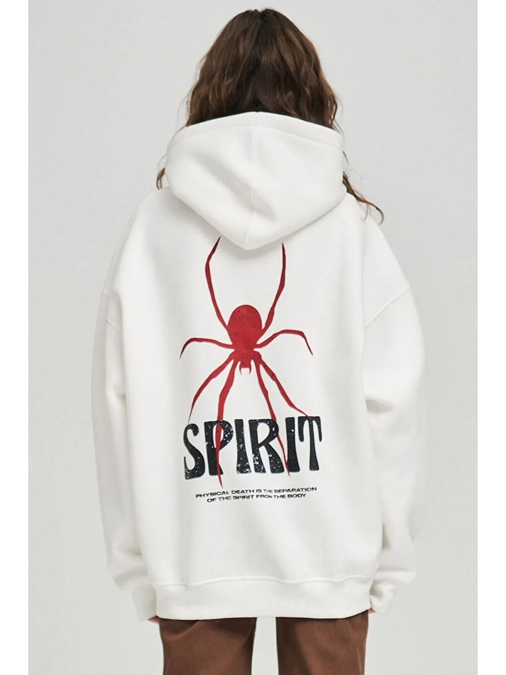 uyguntarz Beyaz Unisex Spirit Örümcek Sırt Baskılı Oversize   Hoodie - 3