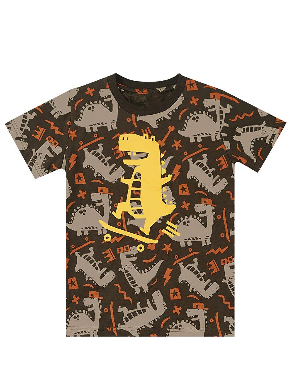 Denokids Koyu Kahve Kaykay Dino Erkek Çocuk T-shirt Şort Takım - 4