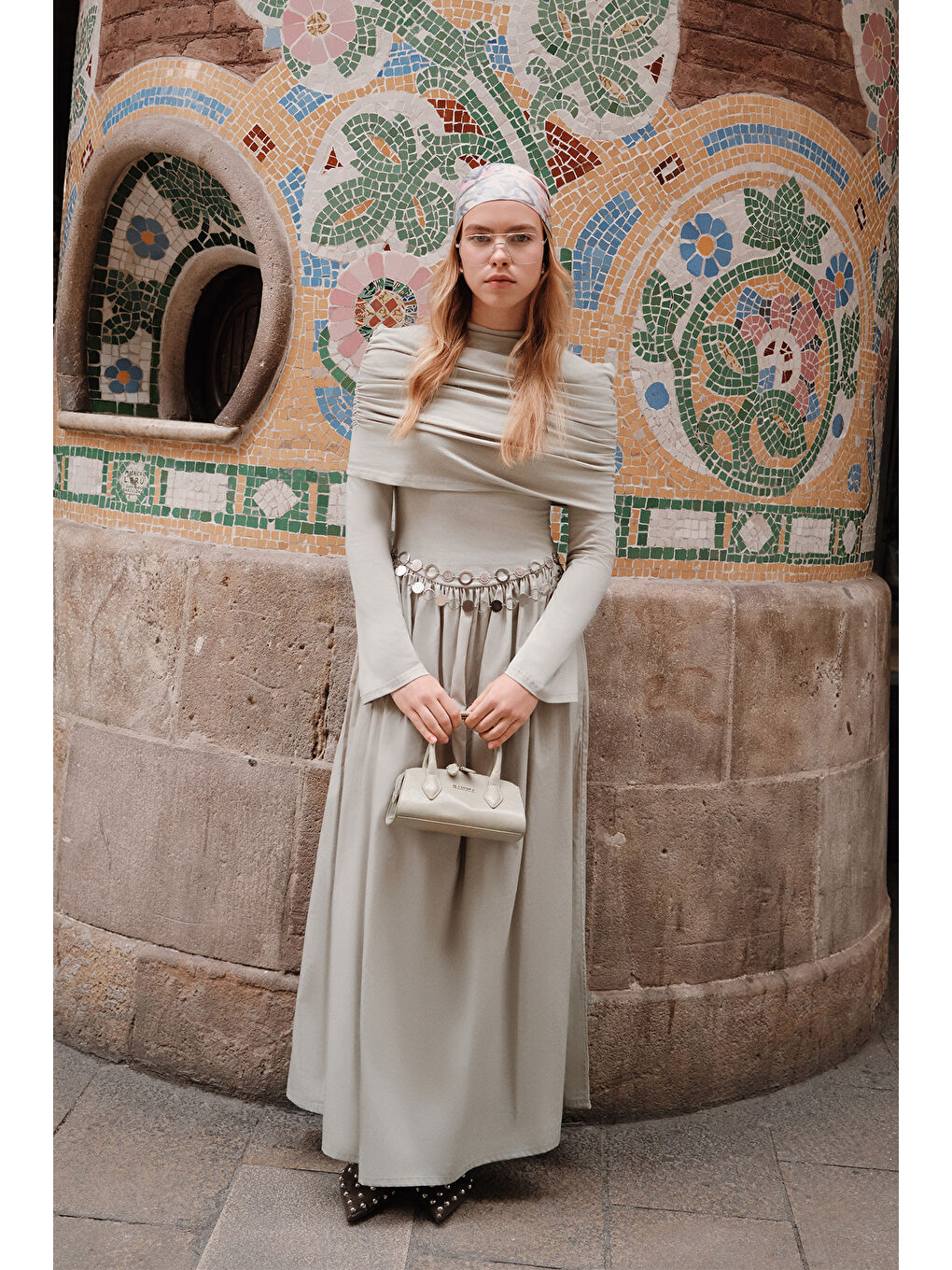 Geniş Etekli Uzun Elbise Çağla Yeşili-1