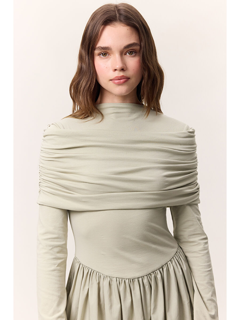 Geniş Etekli Uzun Elbise Çağla Yeşili-4