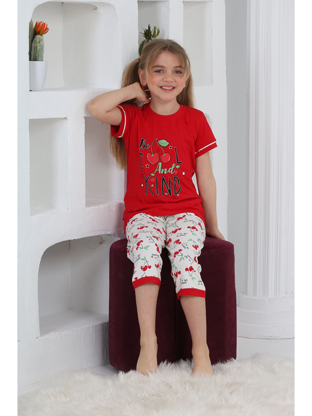 Kapi Kids Kırmızı Kız Çocuk Kaprili Pijama Takımı Mnx 6067-68