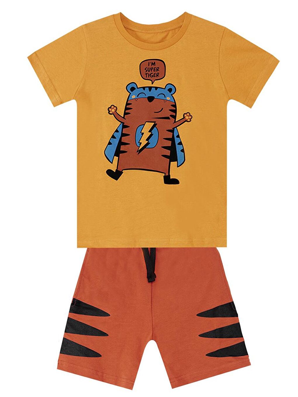 Denokids Kiremit Super Tiger Erkek Çocuk T-shirt Şort Takım - 2