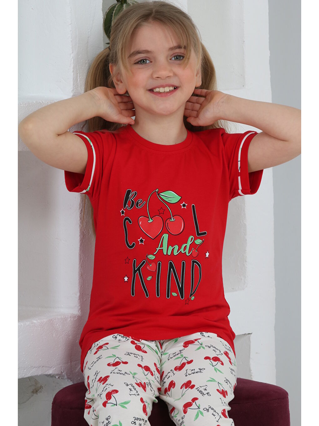 Kapi Kids Kırmızı Kız Çocuk Kaprili Pijama Takımı Mnx 6067-68 - 1