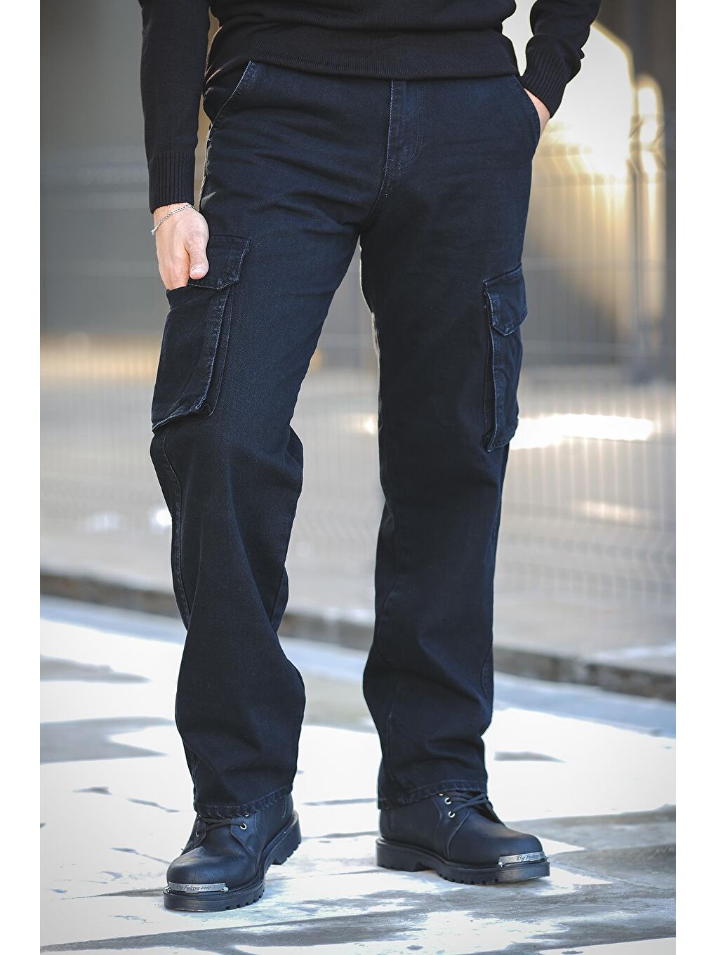 Siyah Hendricks Bol Kesim Kargo Erkek Jean Baggy Pantolon-1