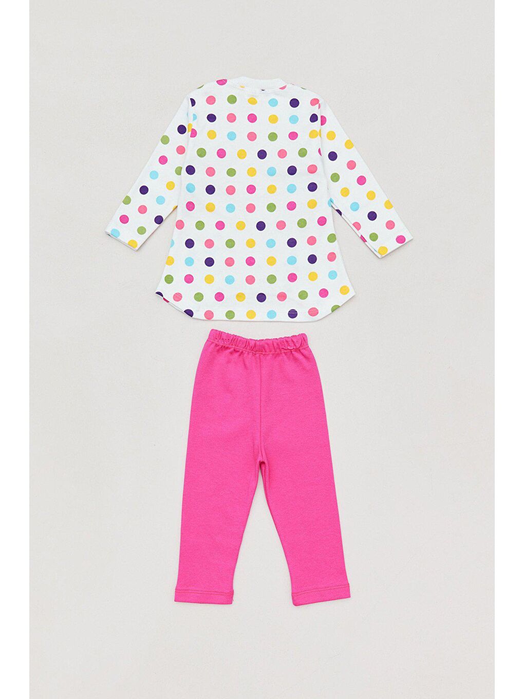 Pembe Puantiyeli Bisiklet Yaka Kız Çocuk Takım-1