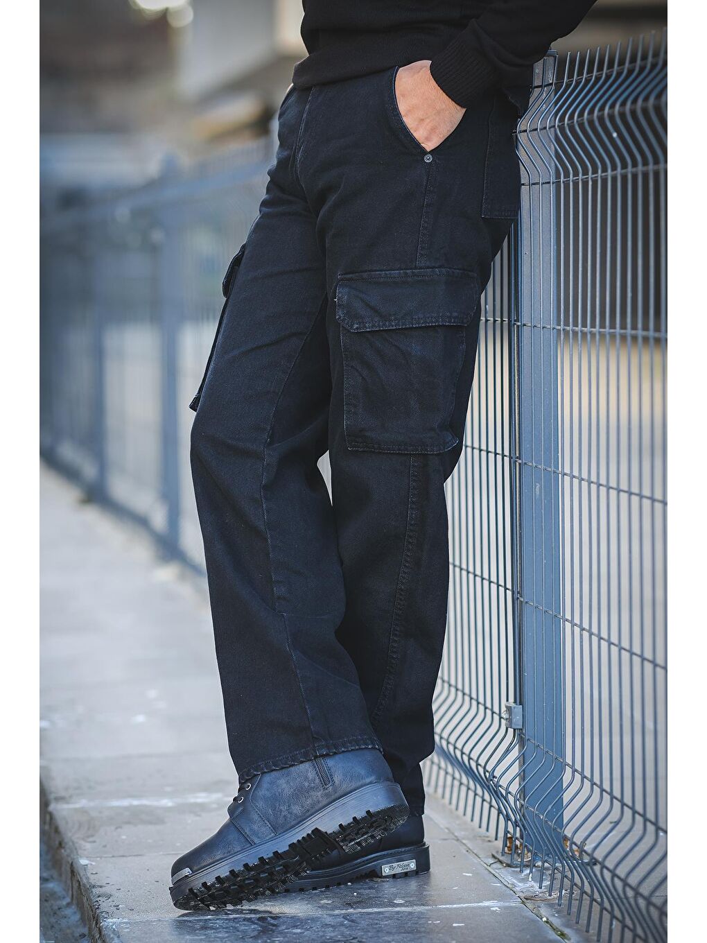 Siyah Hendricks Bol Kesim Kargo Erkek Jean Baggy Pantolon-2