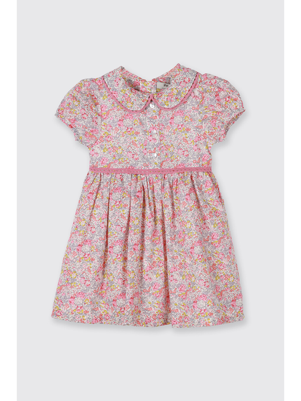 Pembe Liberty Kumaş Çiçek Desenli Kız Çocuk Elbise