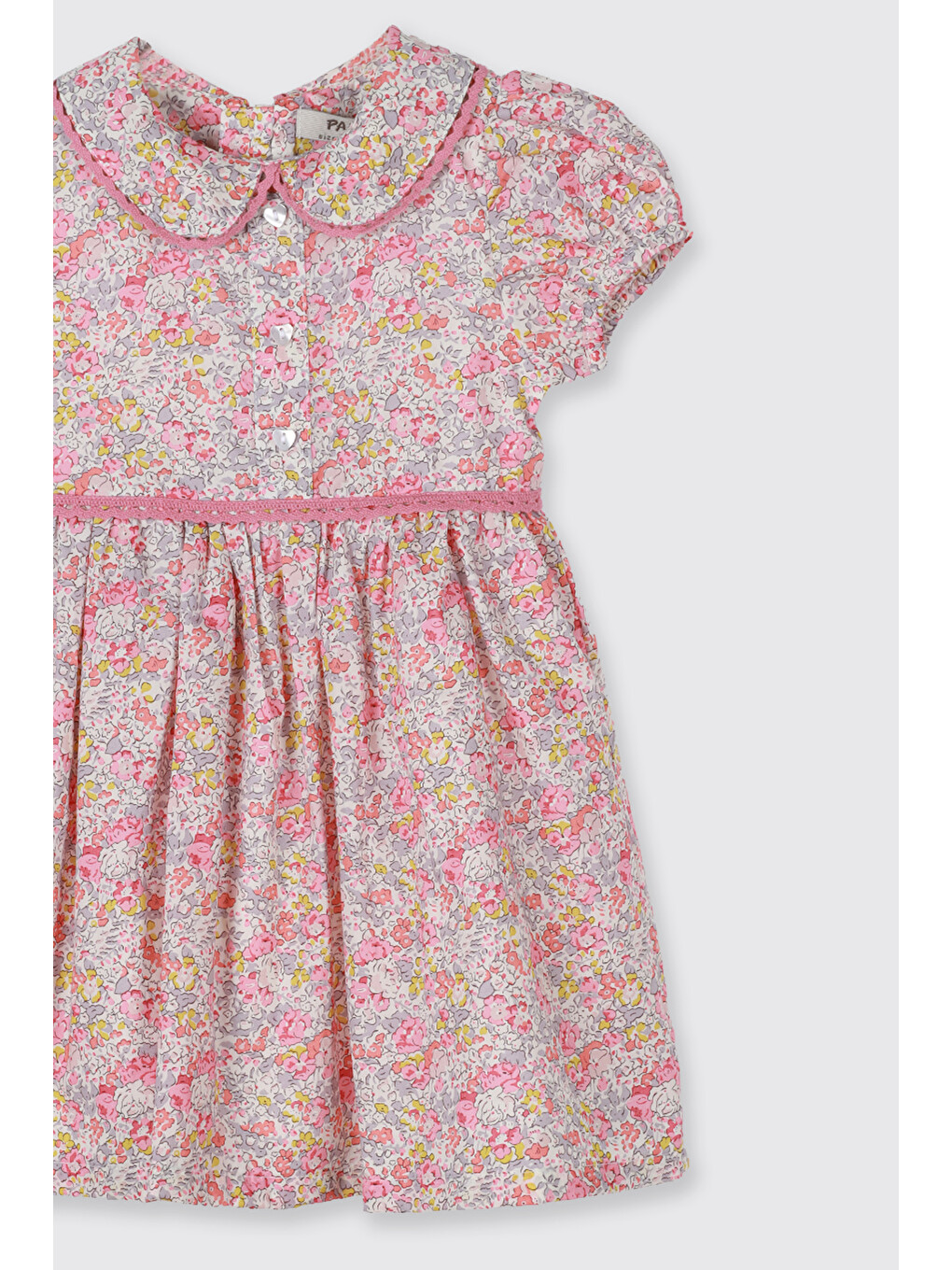 Pembe Liberty Kumaş Çiçek Desenli Kız Çocuk Elbise-1