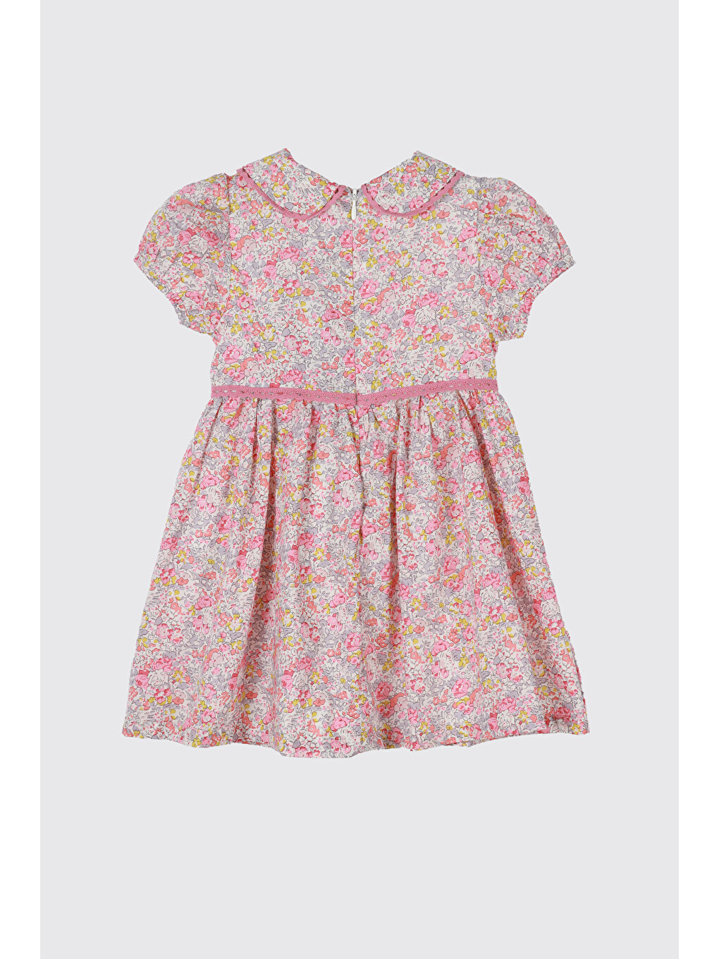Pembe Liberty Kumaş Çiçek Desenli Kız Çocuk Elbise-2
