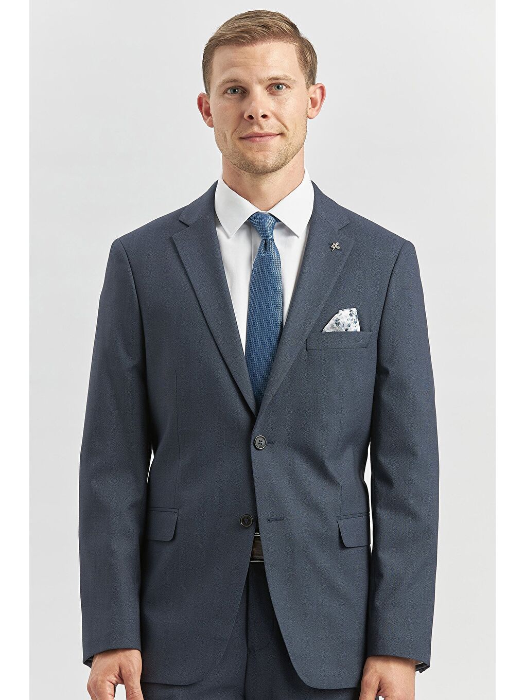 Koyu Mavi Desenli Mono Yaka Astarlı 6 Drop Comfort Fit Rahat Kesim Takım Elbise 1001240178