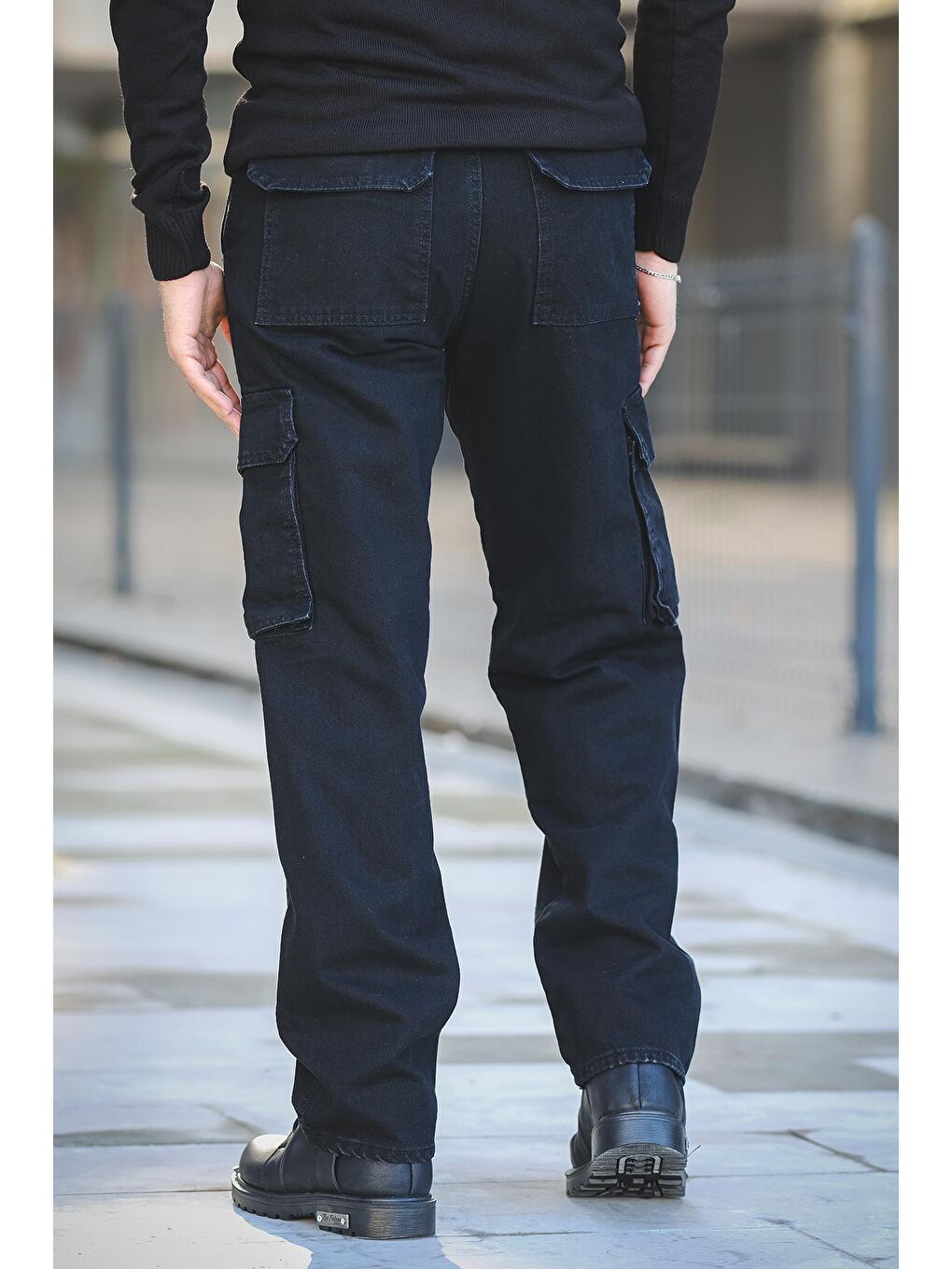 Siyah Hendricks Bol Kesim Kargo Erkek Jean Baggy Pantolon-3