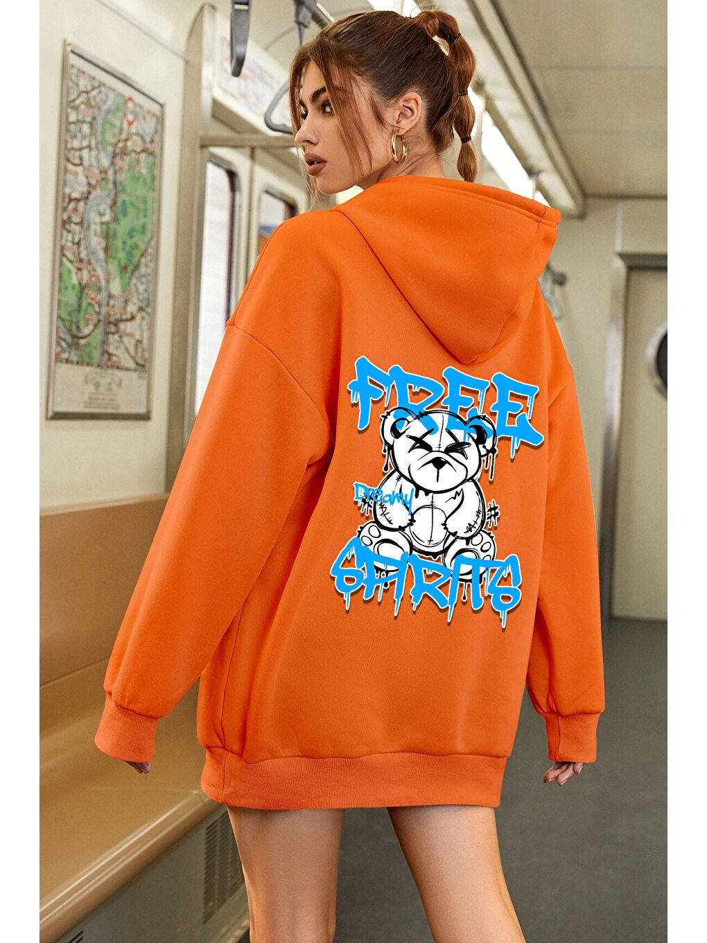 uyguntarz Turuncu Free Grafiti Sırt Baskılı  Hoodie - 1