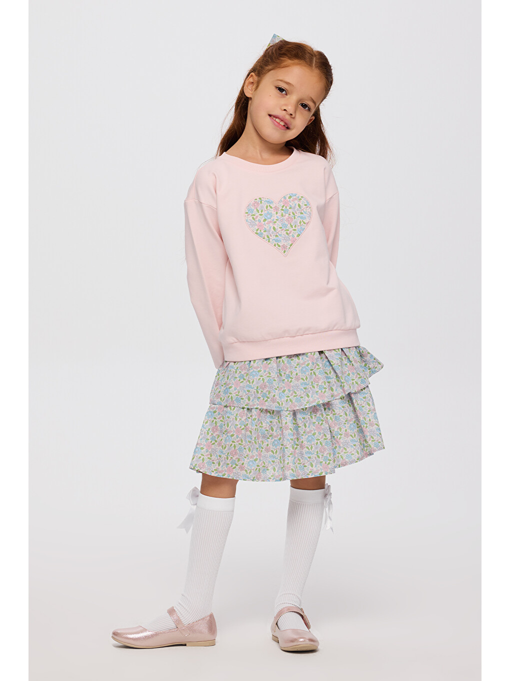 Pembe Liberty Kumaş Kız Çocuk Sweatshirt
