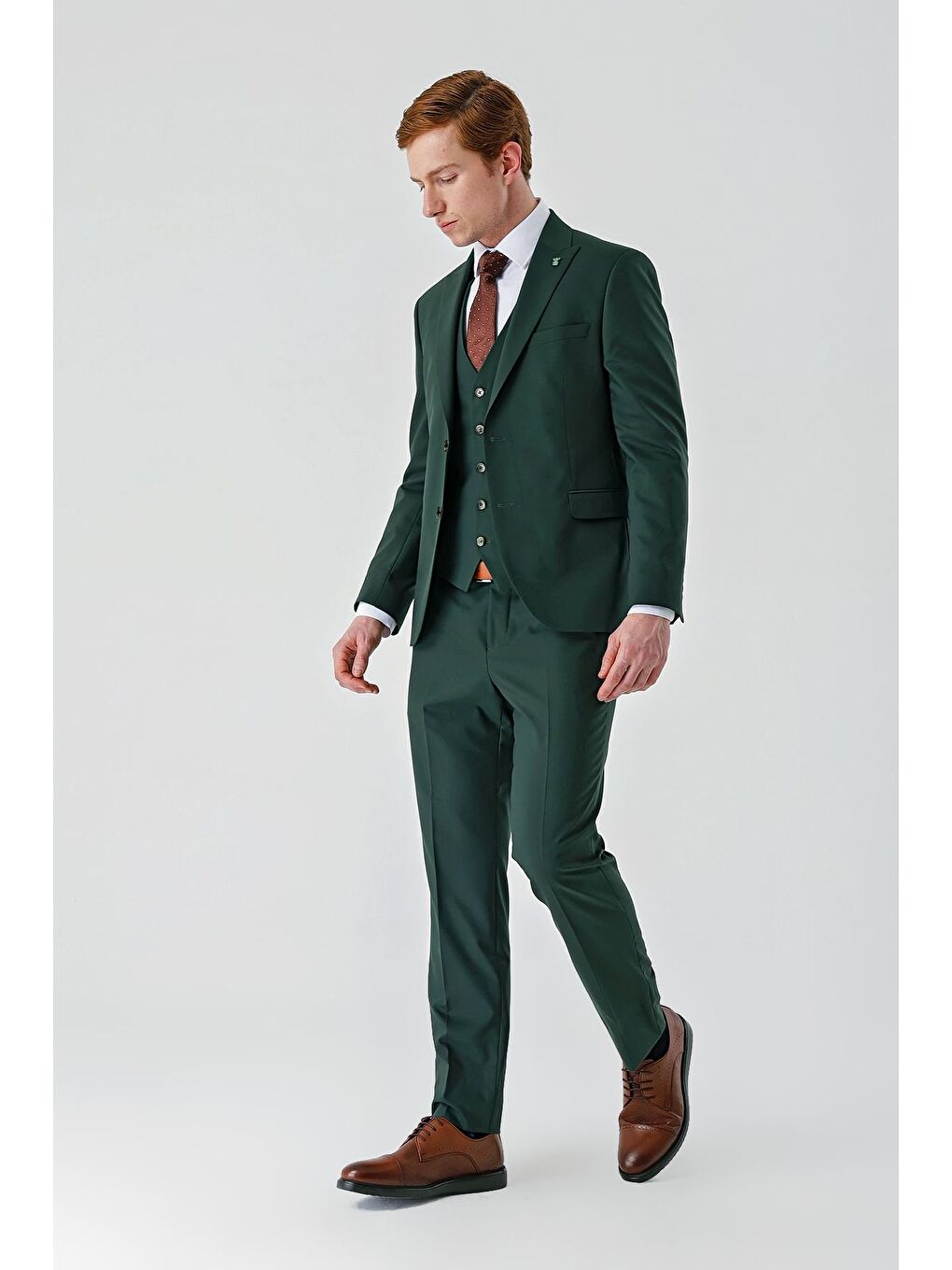 Koyu Yeşil Gabardin Kırlangıç Yaka Yelekli 6 Drop Slim Fit Klasik Takım Elbise 1001240187-2