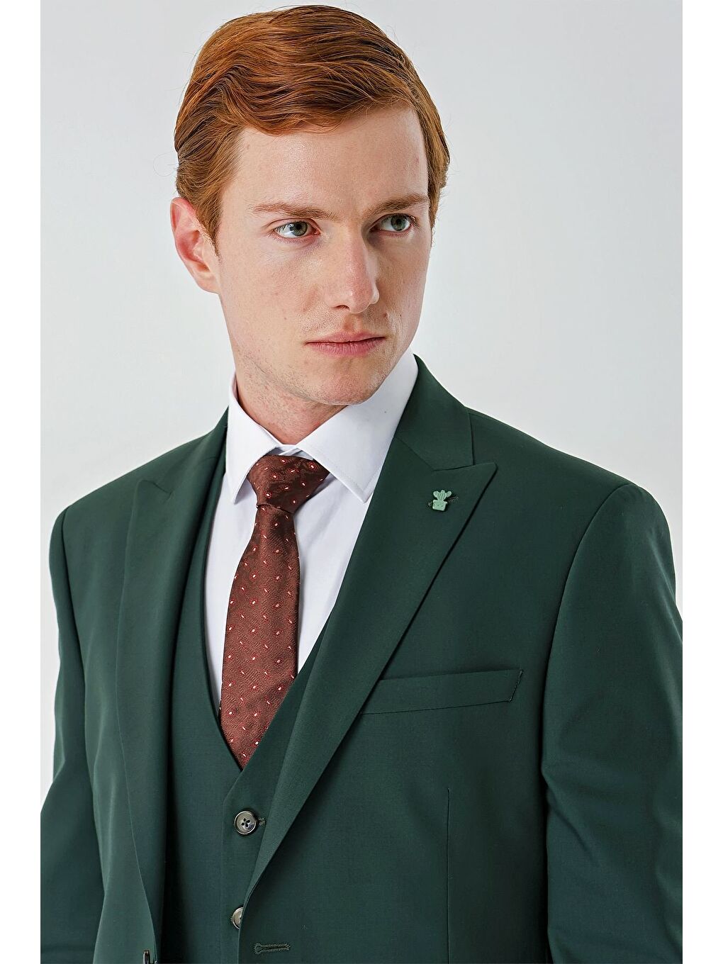 Koyu Yeşil Gabardin Kırlangıç Yaka Yelekli 6 Drop Slim Fit Klasik Takım Elbise 1001240187-4