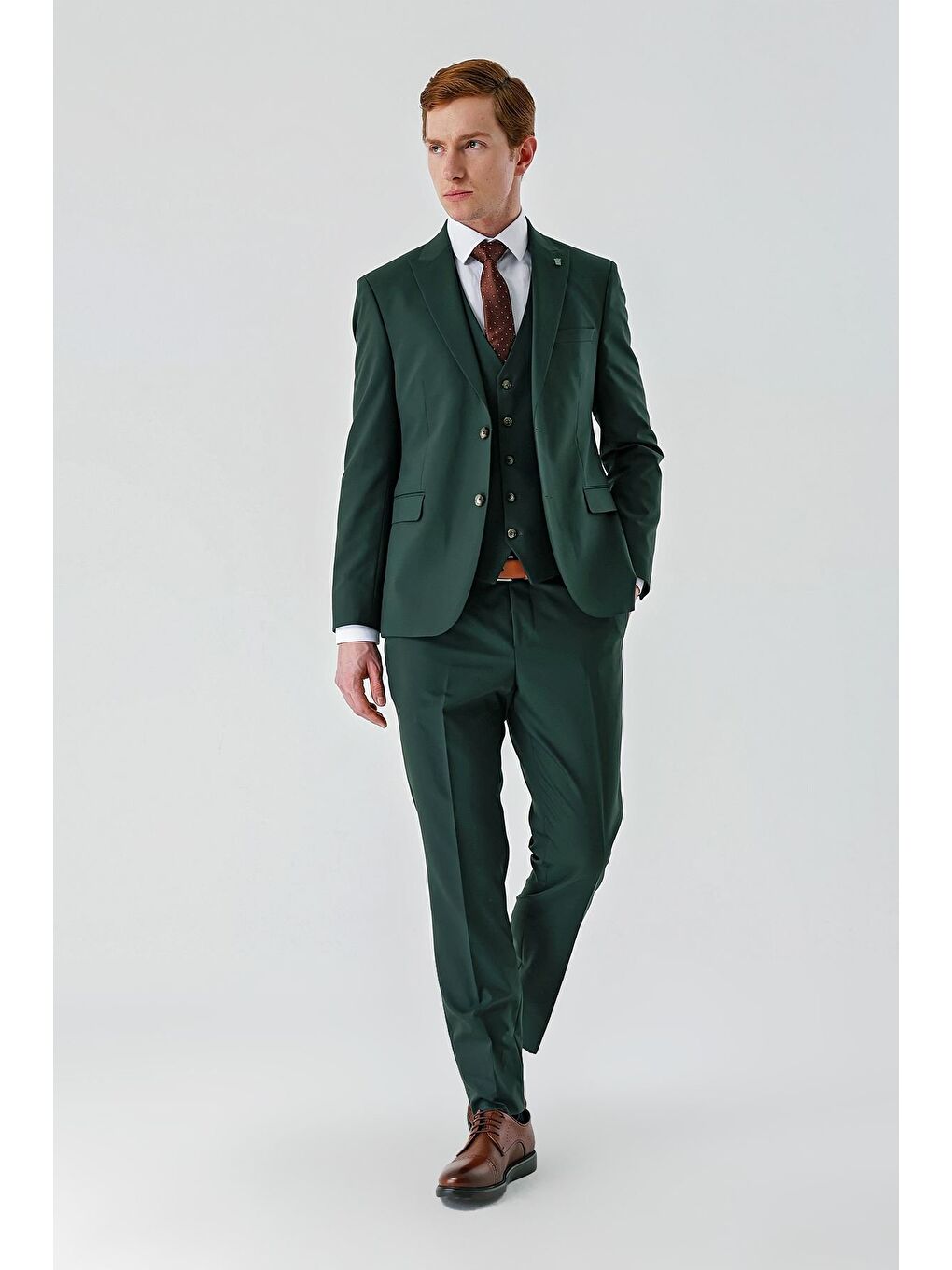 Koyu Yeşil Gabardin Kırlangıç Yaka Yelekli 6 Drop Slim Fit Klasik Takım Elbise 1001240187-5