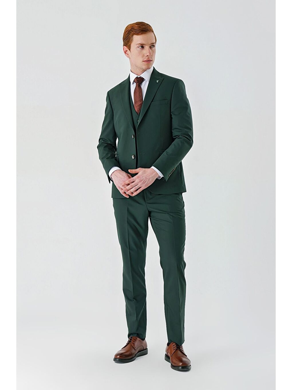 Koyu Yeşil Gabardin Kırlangıç Yaka Yelekli 6 Drop Slim Fit Klasik Takım Elbise 1001240187-9