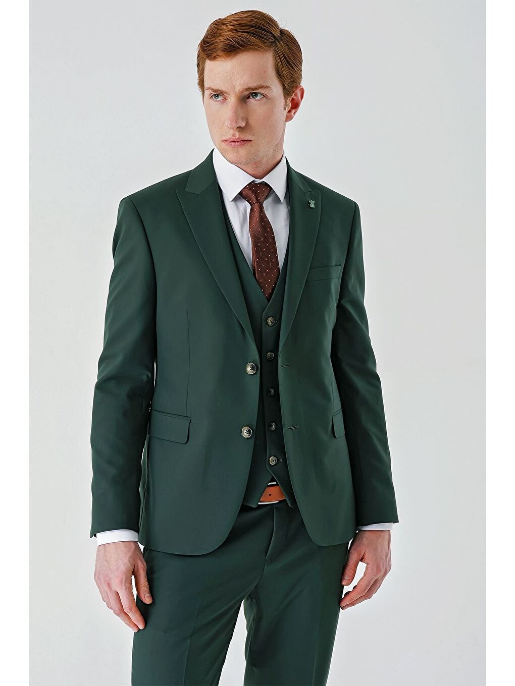Koyu Yeşil Gabardin Kırlangıç Yaka Yelekli 6 Drop Slim Fit Klasik Takım Elbise 1001240187-10