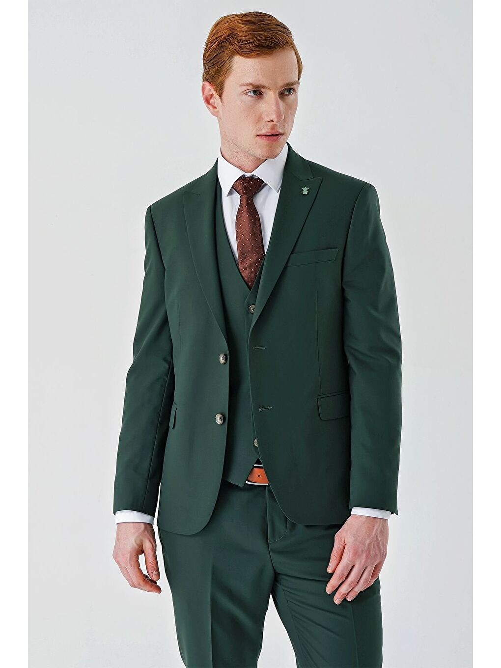 Koyu Yeşil Gabardin Kırlangıç Yaka Yelekli 6 Drop Slim Fit Klasik Takım Elbise 1001240187-11