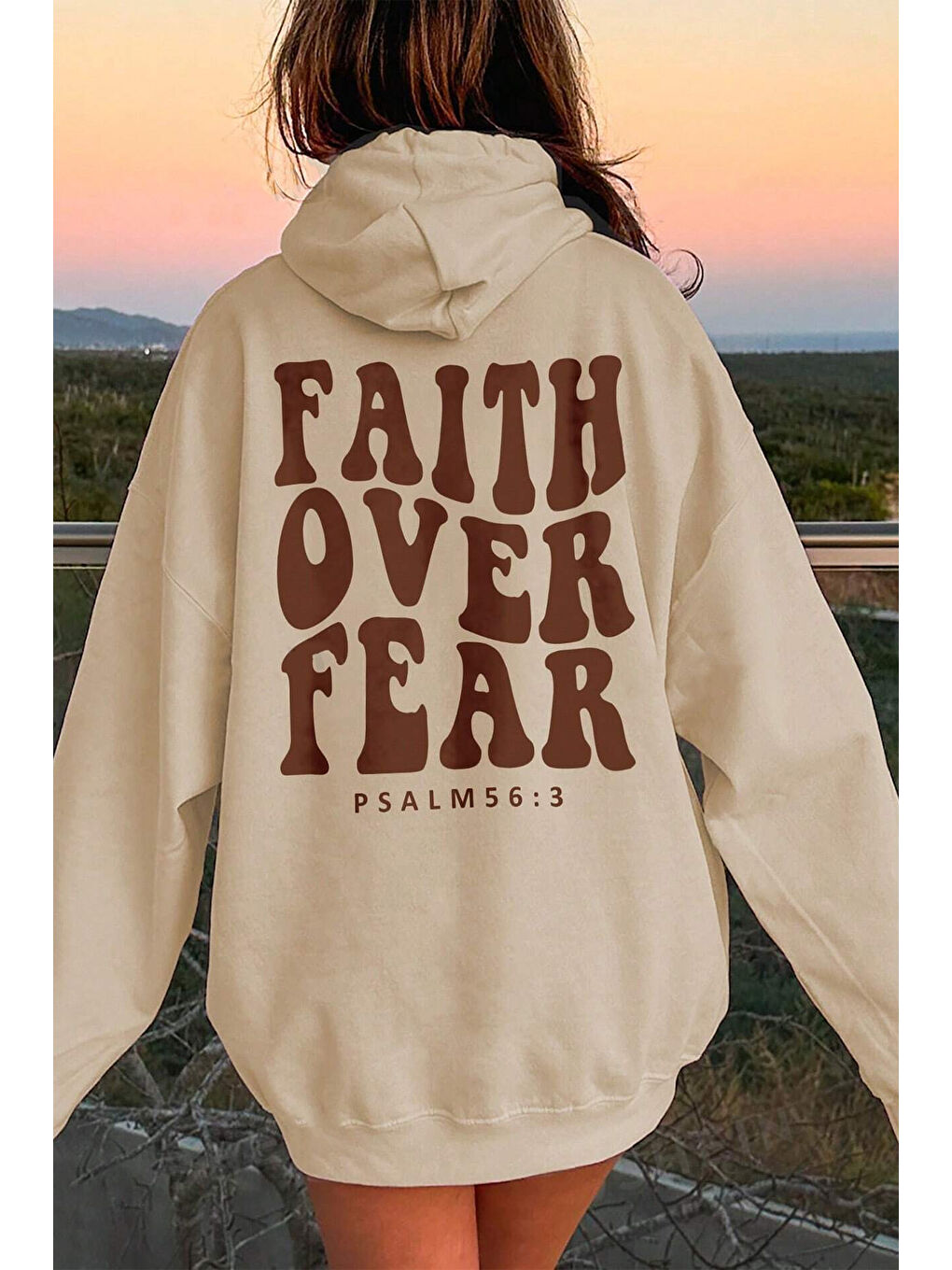 uyguntarz Bej Faith Over Baskılı Oversize Sweatshirt - 1