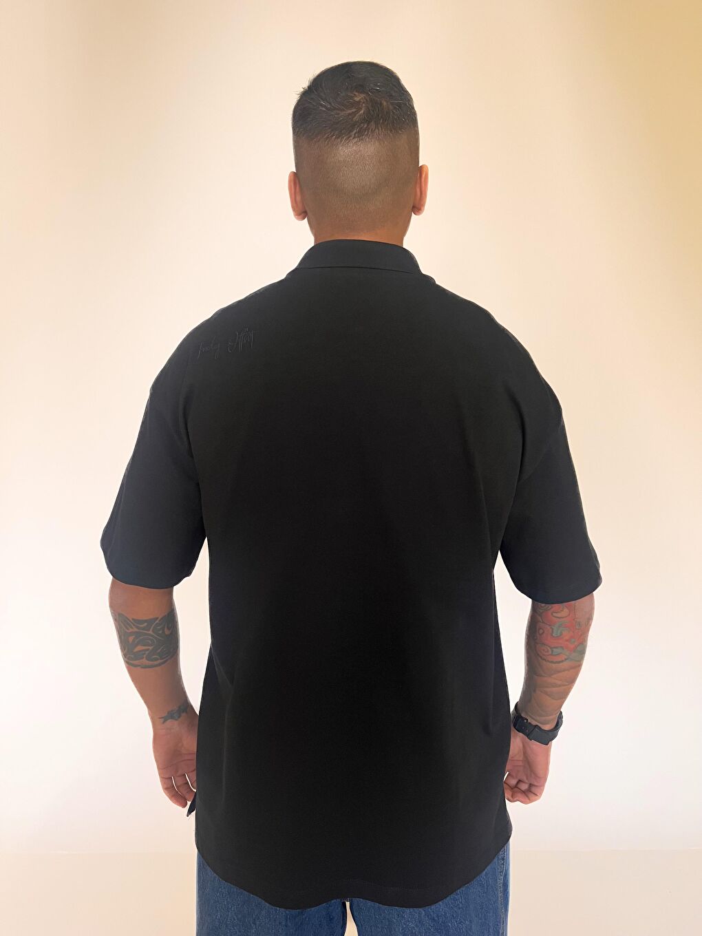 Friday Offset Mystery Erkek Siyah %100 Pamuk Polo Yaka Ekstra Oversize Tişört - 1