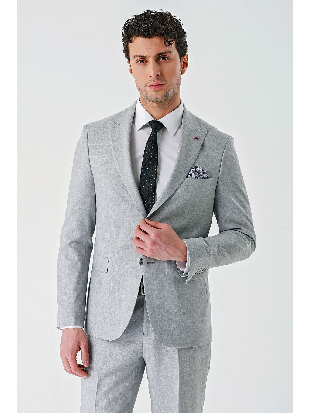 Gri Örme Kırlangıç Yaka 6 Drop Slim Fit Dar Kesim Klasik Takım Elbise 1001240112