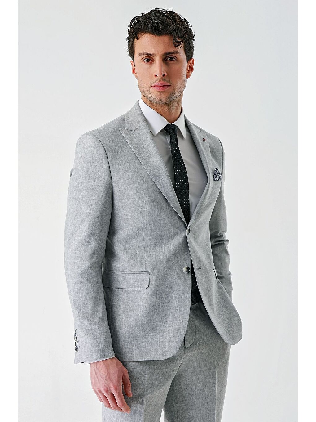 Gri Örme Kırlangıç Yaka 6 Drop Slim Fit Dar Kesim Klasik Takım Elbise 1001240112-1