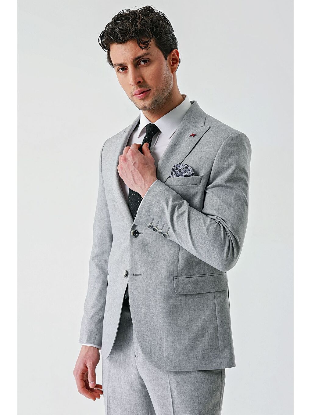 Gri Örme Kırlangıç Yaka 6 Drop Slim Fit Dar Kesim Klasik Takım Elbise 1001240112-3