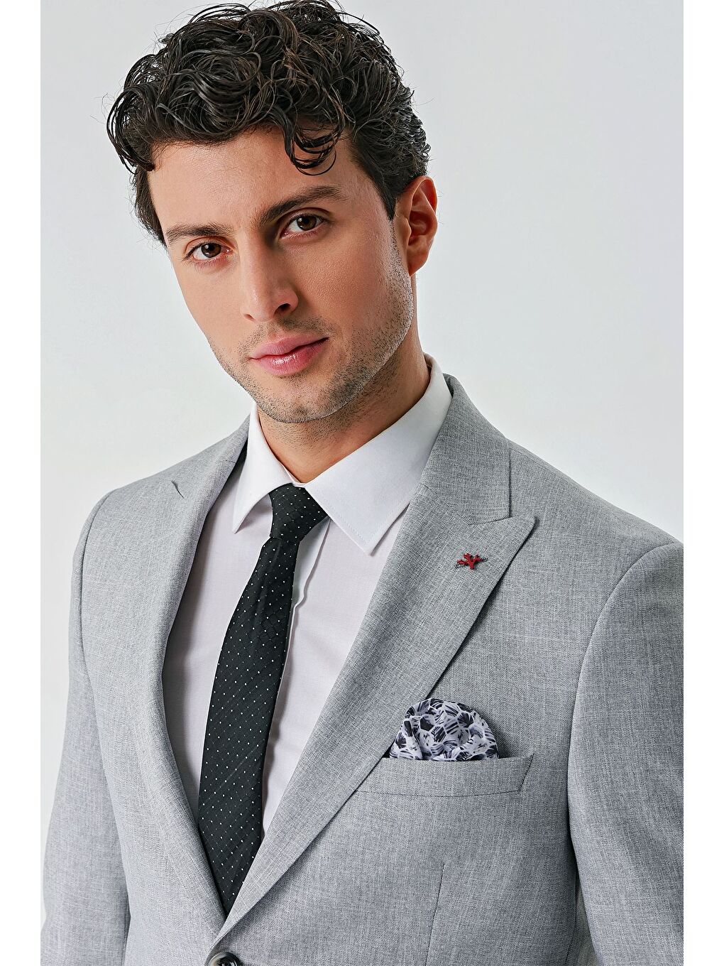 Gri Örme Kırlangıç Yaka 6 Drop Slim Fit Dar Kesim Klasik Takım Elbise 1001240112-4