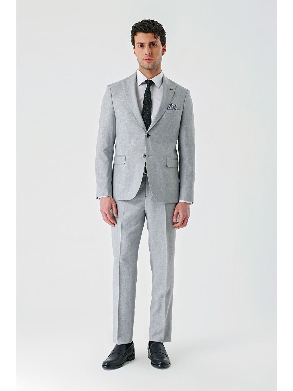 Gri Örme Kırlangıç Yaka 6 Drop Slim Fit Dar Kesim Klasik Takım Elbise 1001240112-5