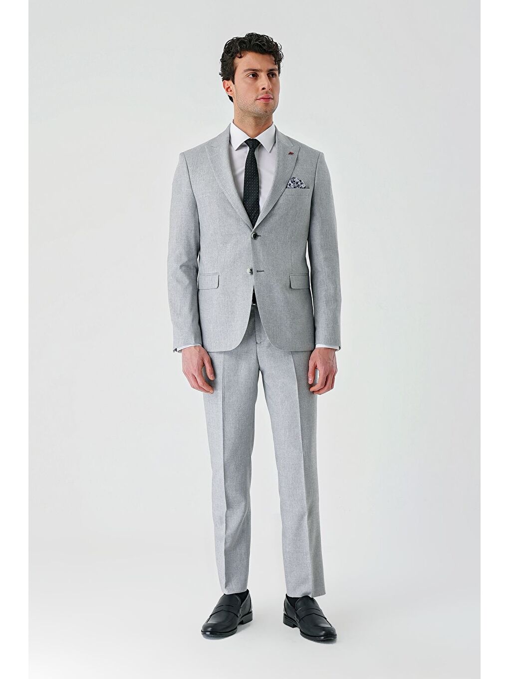 Gri Örme Kırlangıç Yaka 6 Drop Slim Fit Dar Kesim Klasik Takım Elbise 1001240112-7