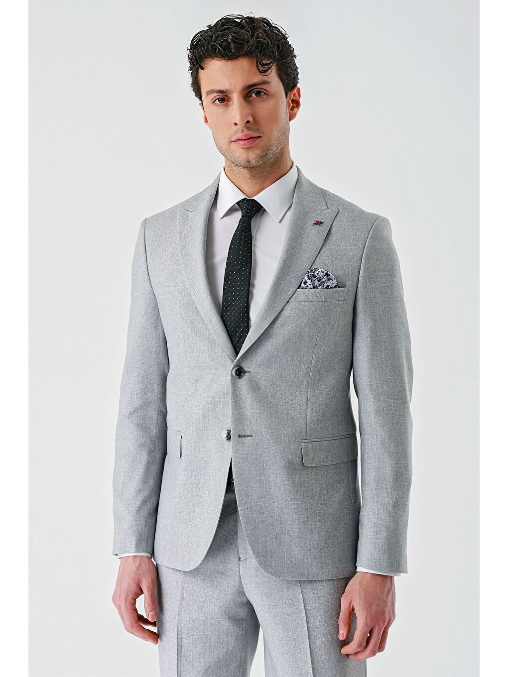 Gri Örme Kırlangıç Yaka 6 Drop Slim Fit Dar Kesim Klasik Takım Elbise 1001240112-8