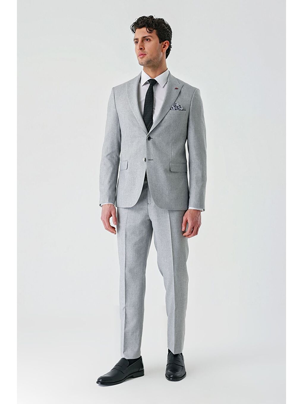 Gri Örme Kırlangıç Yaka 6 Drop Slim Fit Dar Kesim Klasik Takım Elbise 1001240112-9