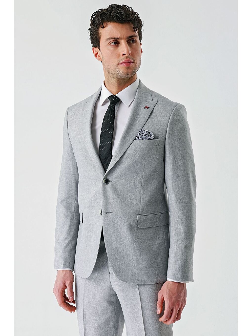 Gri Örme Kırlangıç Yaka 6 Drop Slim Fit Dar Kesim Klasik Takım Elbise 1001240112-10