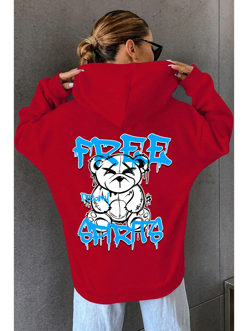 uyguntarz Kırmızı Free Grafiti Sırt Baskılı Sweatshirt - 1